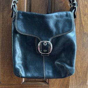 Coach Black Leather crossbody Bag with Silver Buckle